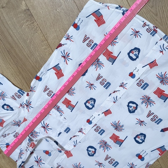 Mad Engine Mens White USA All Over Abe Lincoln Patriotic Button Up Size Large - Picture 4 of 7